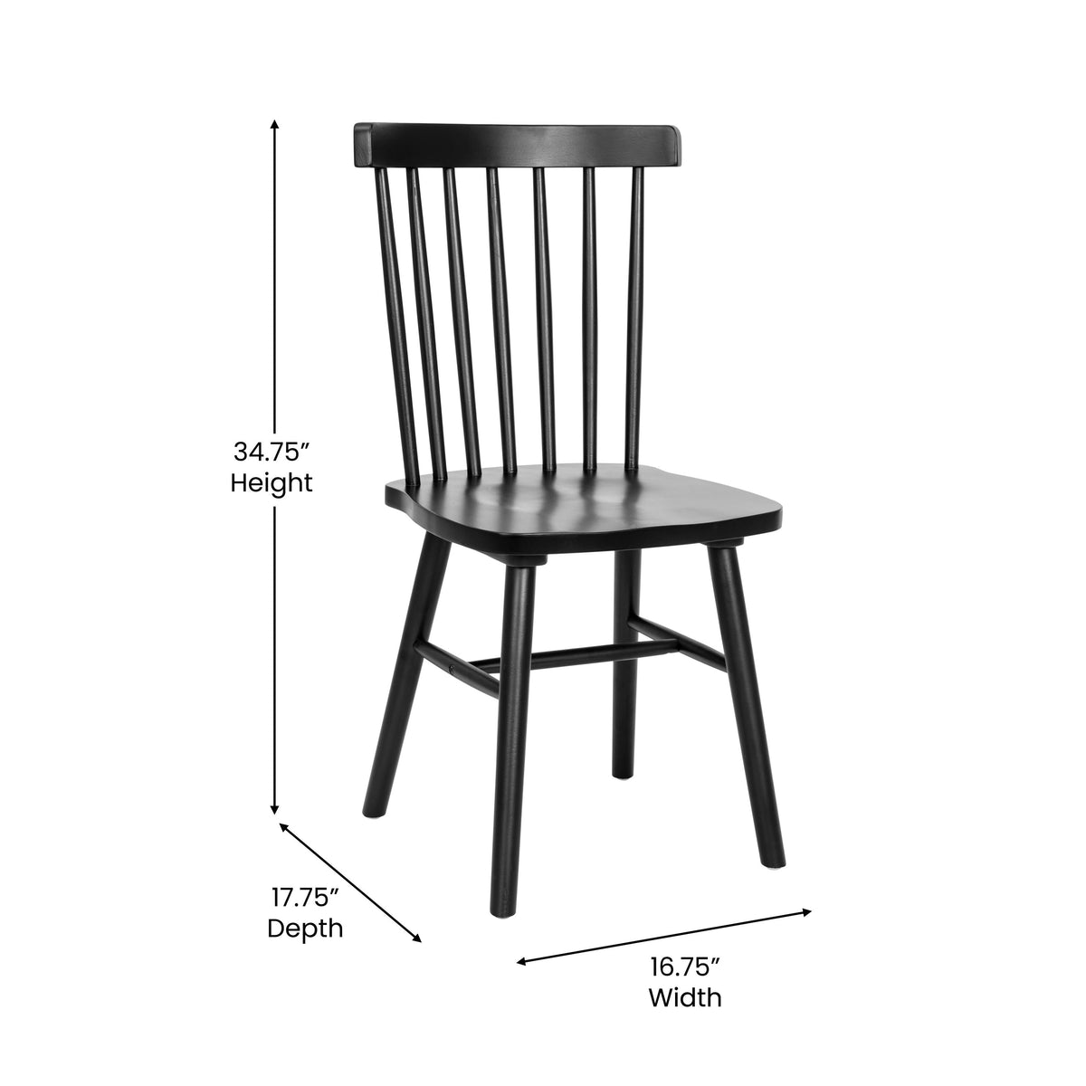 Black |#| Windsor Style Commercial Solid Wood Spindle Back Dining Chairs in Black-Set of 2