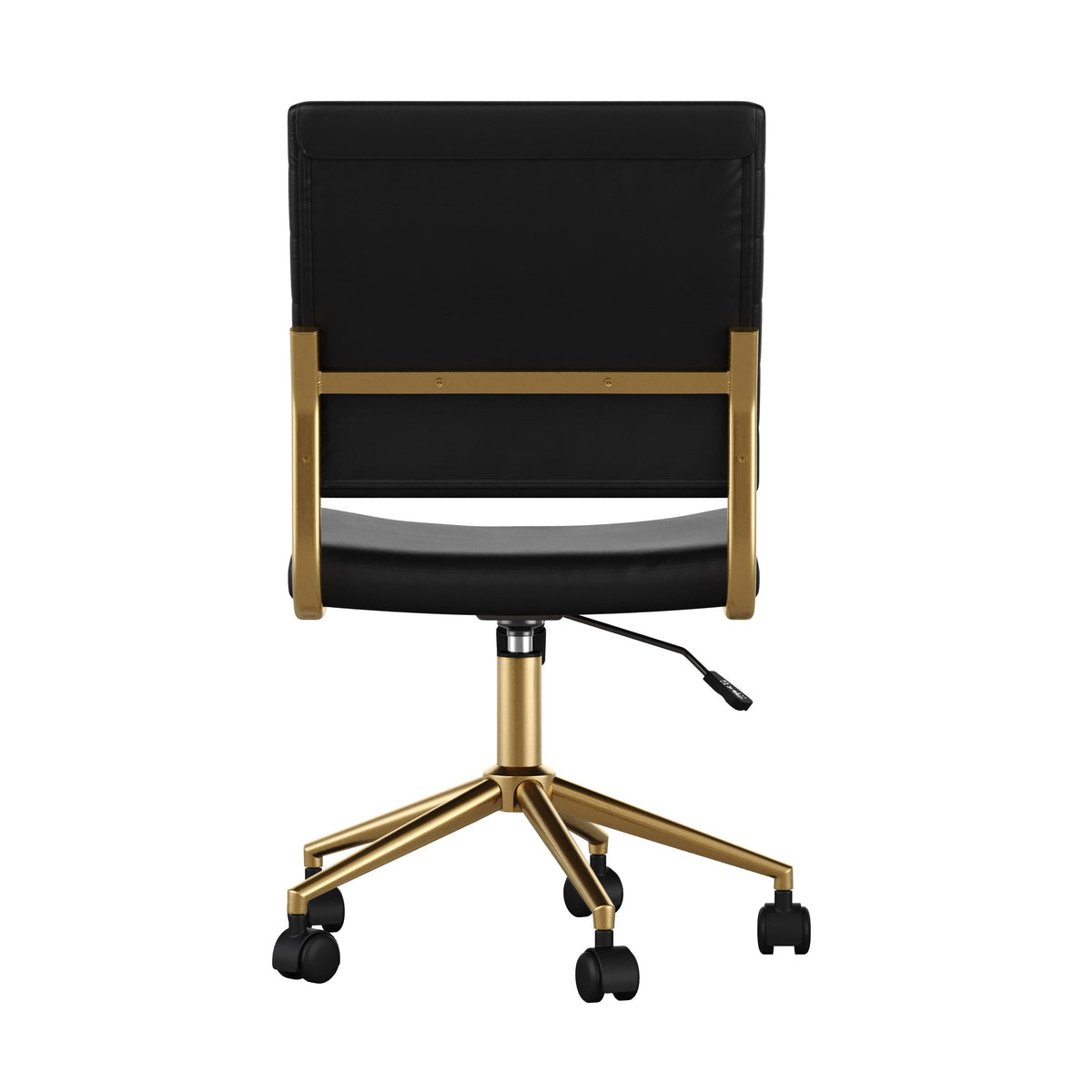 Black Faux Leather/Polished Brass |#| Ribbed Faux Leather Armless Swivel Home Office Chair - Black/Polished Brass