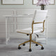White Faux Leather/Polished Brass |#| Ribbed Faux Leather Armless Swivel Home Office Chair - White/Polished Brass