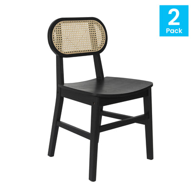 Jacob Set of 2 Commercial Cane Rattan Dining and Event Chairs with Solid Wood Frame and Seat