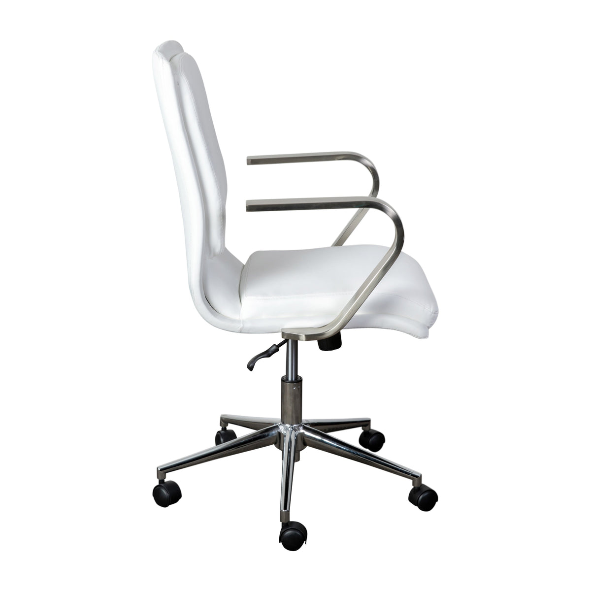 White LeatherSoft/Chrome Frame |#| Designer Executive Swivel Office Chair with Brushed Chrome Arms and Base, White