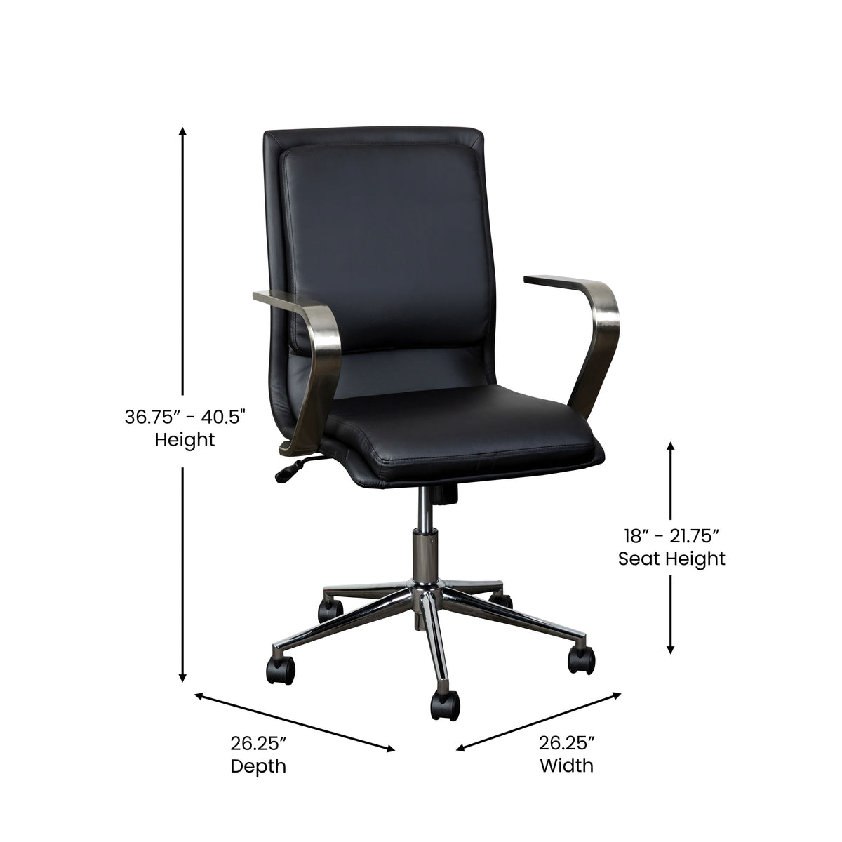 Black LeatherSoft/Chrome Frame |#| Designer Executive Swivel Office Chair with Brushed Chrome Arms and Base, Black