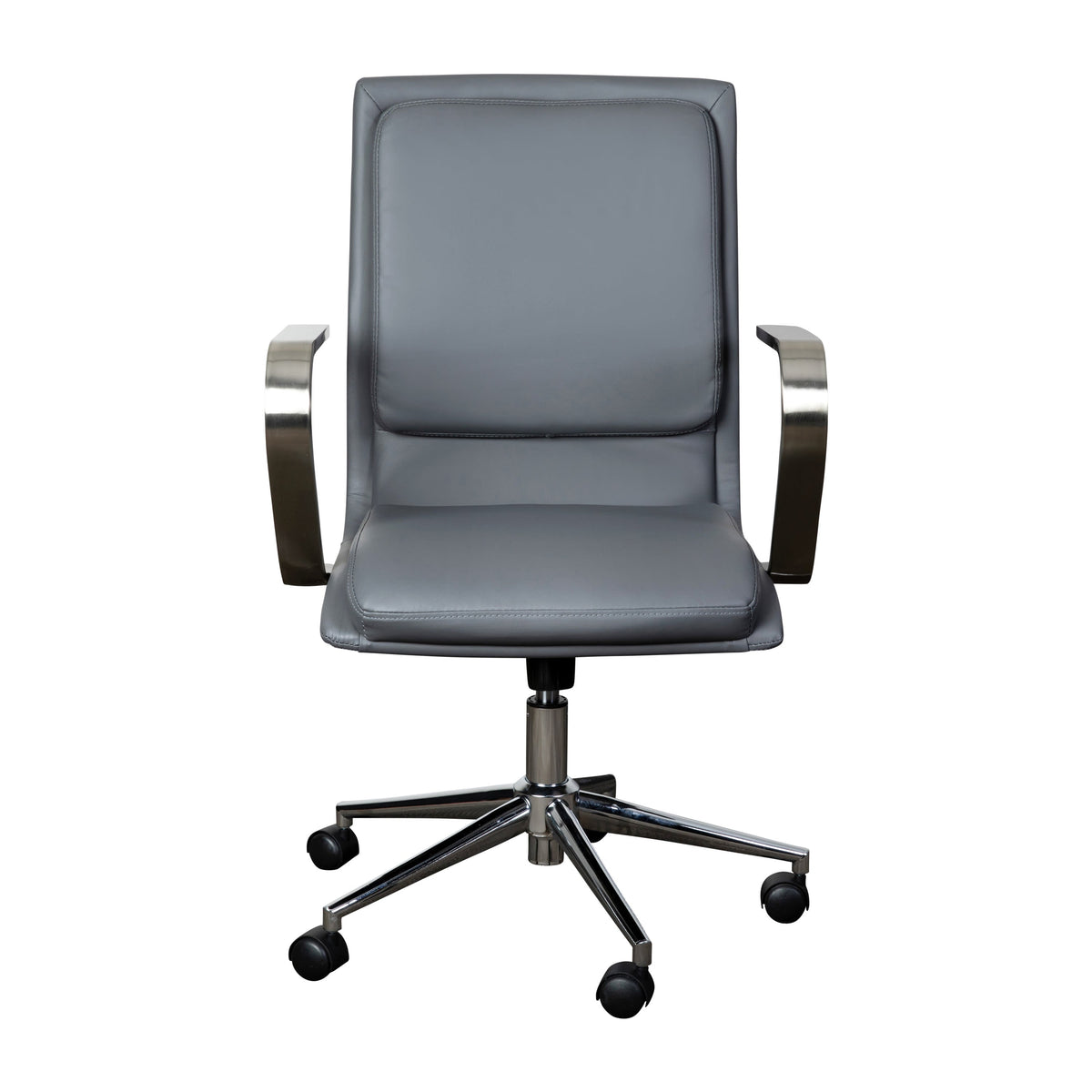 Gray LeatherSoft/Chrome Frame |#| Designer Executive Swivel Office Chair with Brushed Chrome Arms and Base, Gray