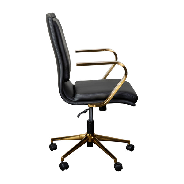 Black LeatherSoft/Gold Frame |#| Designer Executive Swivel Office Chair with Brushed Gold Arms and Base, Black