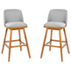 Gray Faux Linen |#| 2 Pack Commercial Walnut Finish Wood Barstools with Nail Trim-Gray Faux Linen