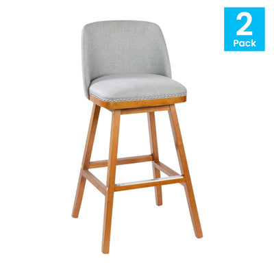 Julia Set of 2 Transitional Upholstered Barstools with Nailhead Trim and Solid Wood Frames - View 2