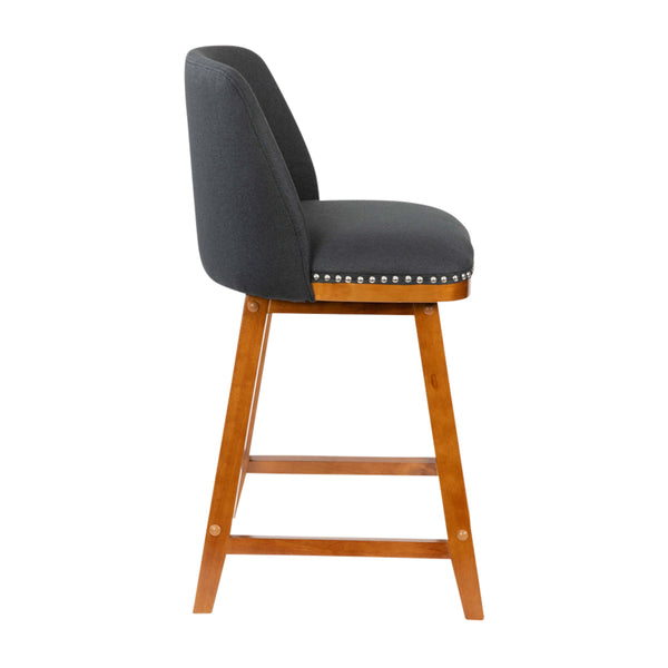 Charcoal Faux Linen |#| 2 Pack Commercial Walnut Finish Wood Counter Stools - Charcoal Faux Linen