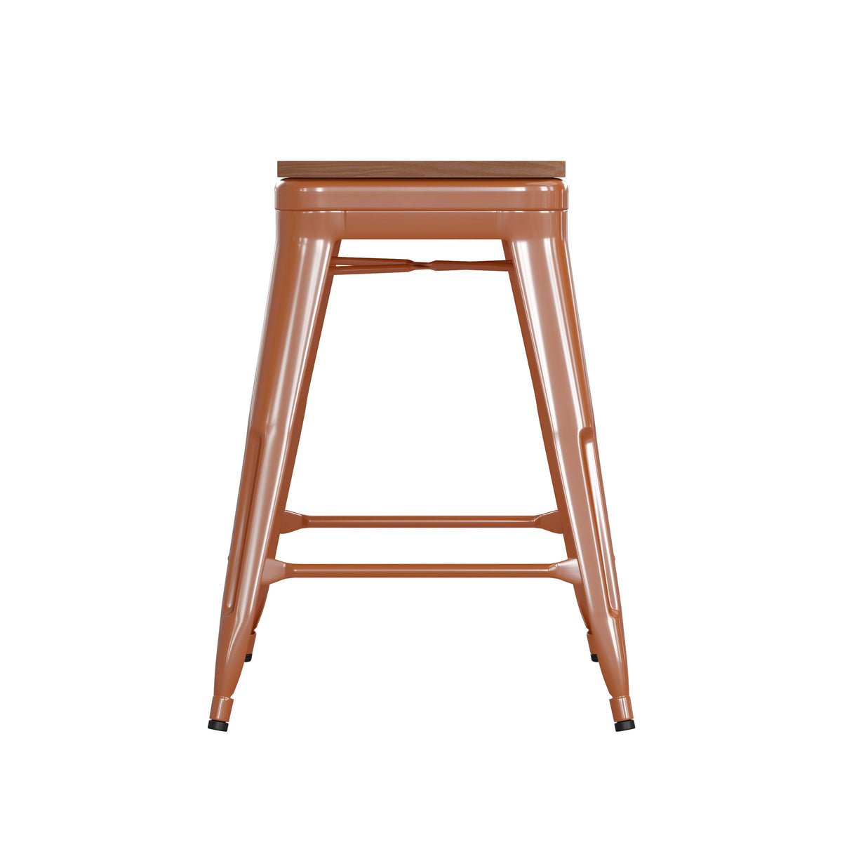 Orange/Teak |#| Indoor/Outdoor Backless Counter Stool with Poly Seat - Orange/Teak