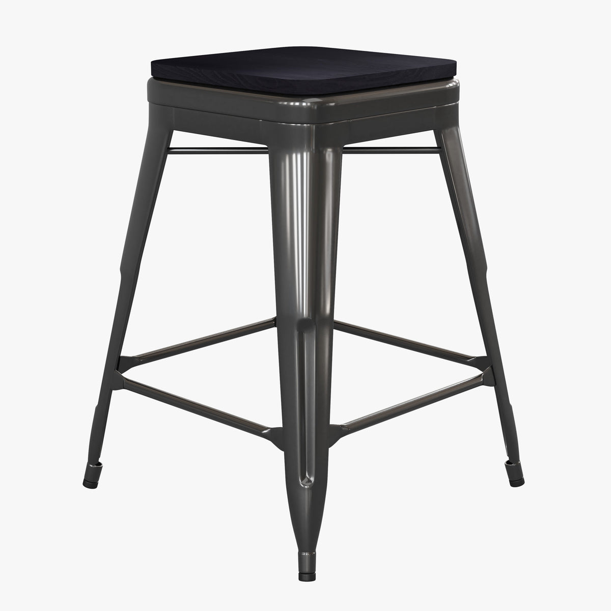 Black/Black |#| Indoor/Outdoor Backless Counter Stool with Poly Seat - Black/Black