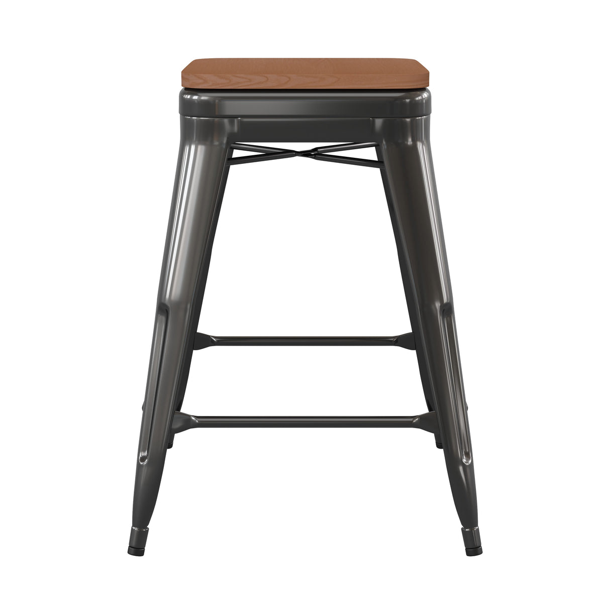 Black/Teak |#| Indoor/Outdoor Backless Counter Stool with Poly Seat - Black/Teak