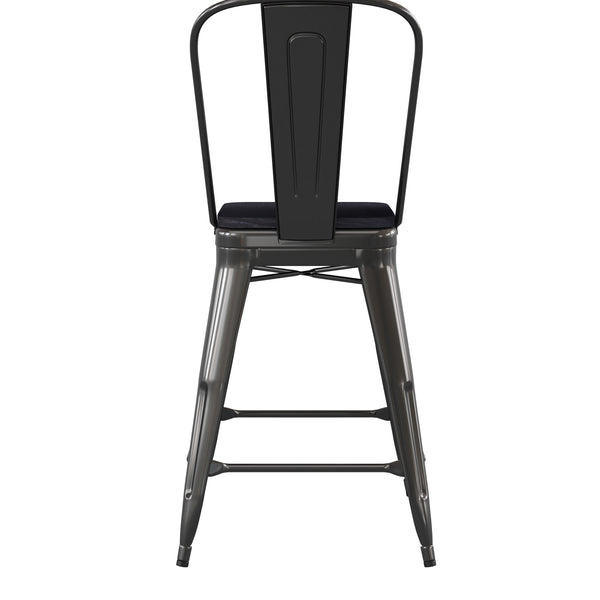 Black/Black |#| All-Weather Commercial Counter Stool with Removable Back/Poly Seat-Black/Black