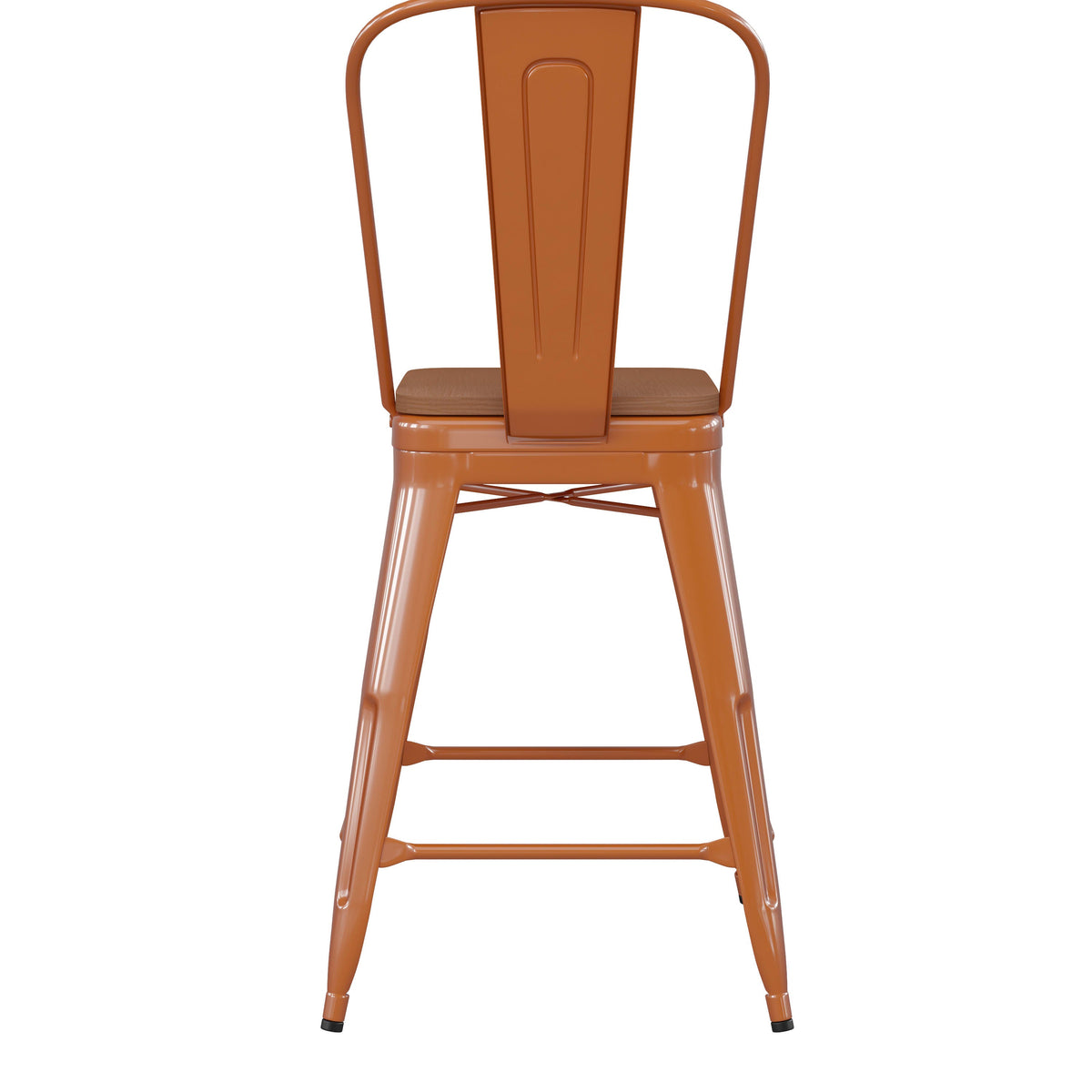 Orange/Teak |#| All-Weather Commercial Counter Stool with Removable Back/Poly Seat-Orange/Teak