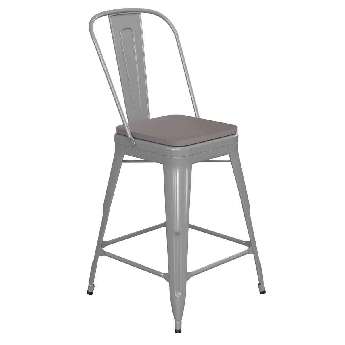 Silver/Gray |#| All-Weather Commercial Counter Stool with Removable Back/Poly Seat-Silver/Gray