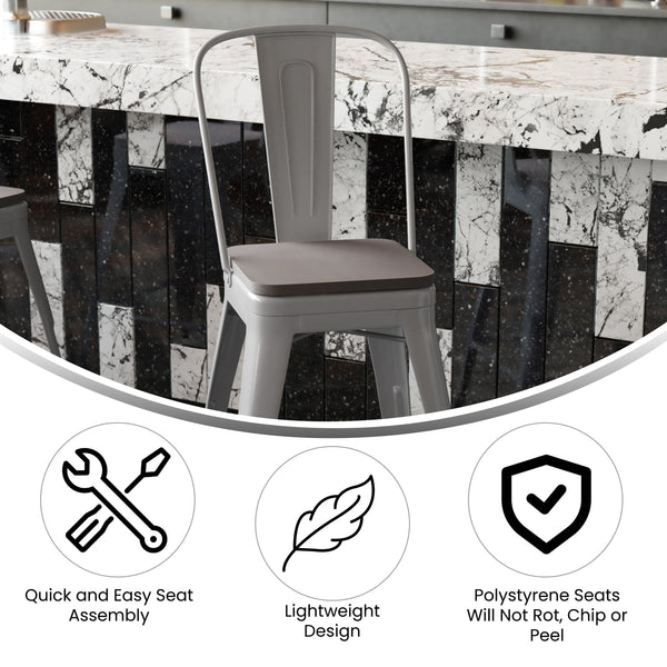 Silver/Gray |#| All-Weather Commercial Counter Stool with Removable Back/Poly Seat-Silver/Gray