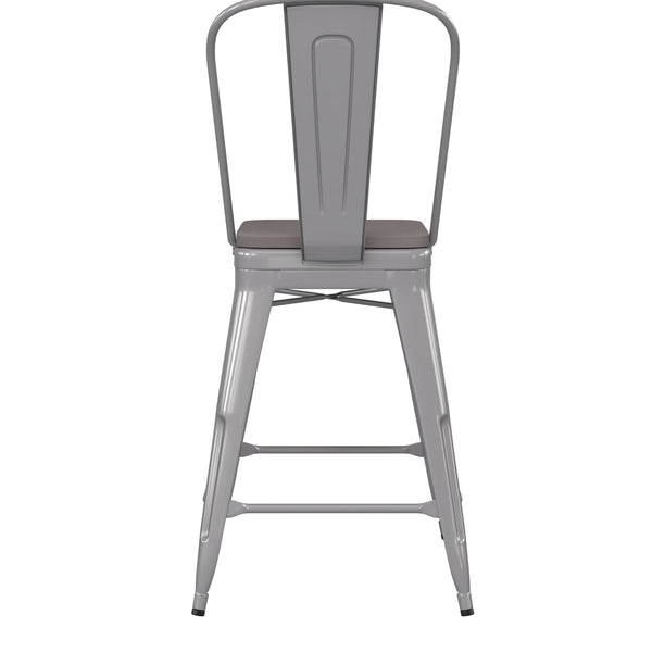 Silver/Gray |#| All-Weather Commercial Counter Stool with Removable Back/Poly Seat-Silver/Gray