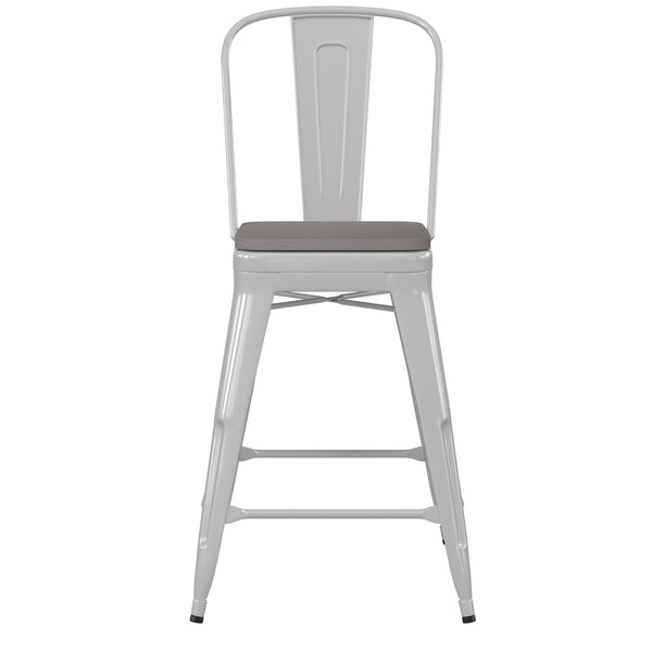 White/Gray |#| All-Weather Commercial Counter Stool with Removable Back/Poly Seat-White/Gray