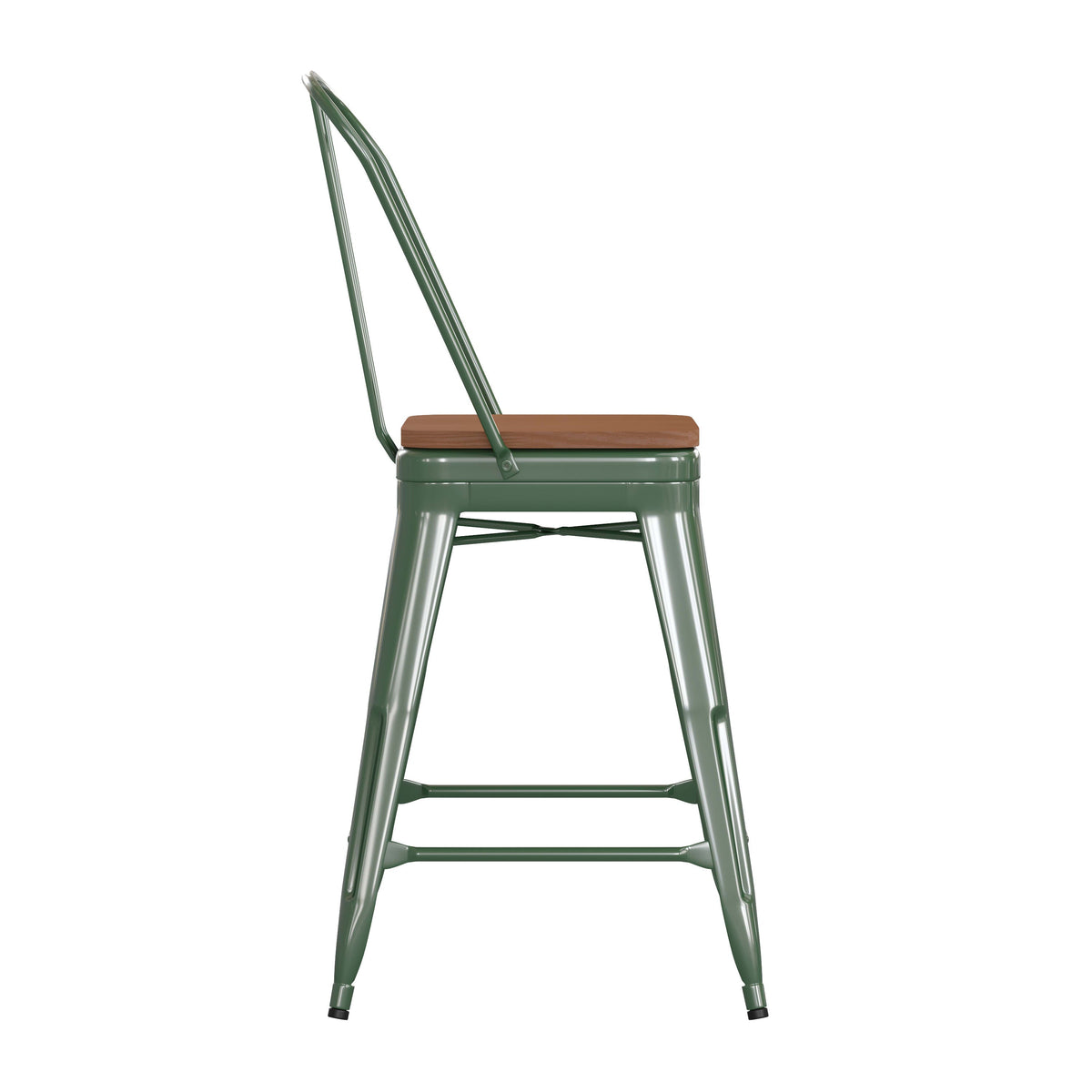 Green/Teak |#| All-Weather Commercial Counter Stool with Removable Back/Poly Seat-Green/Teak