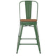 Green/Teak |#| All-Weather Commercial Counter Stool with Removable Back/Poly Seat-Green/Teak