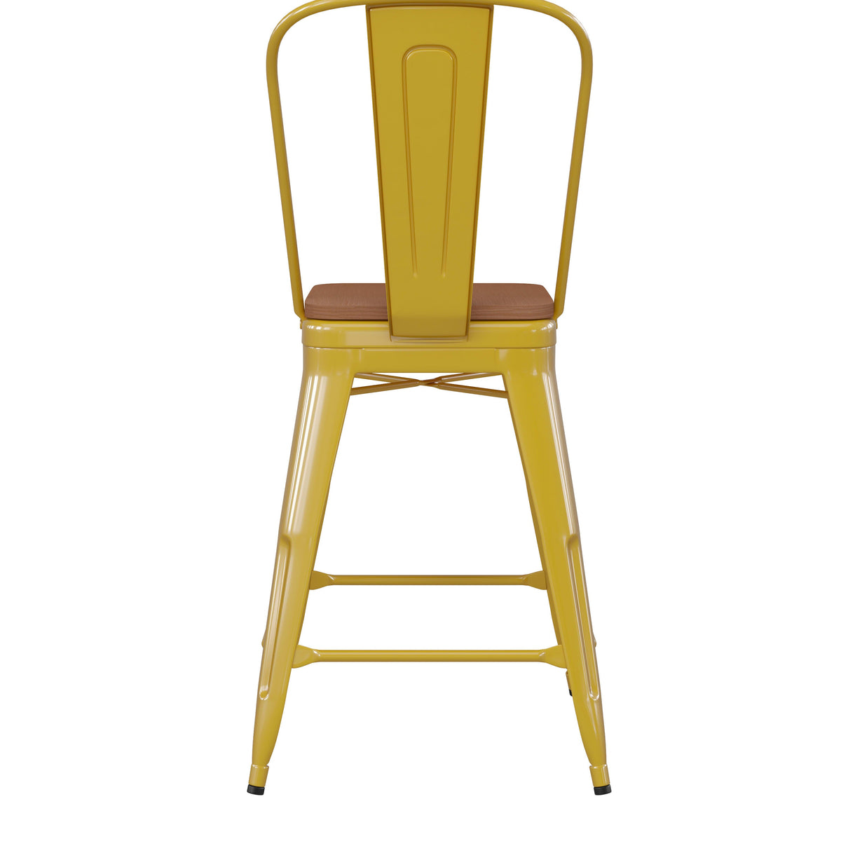 Yellow/Teak |#| All-Weather Commercial Counter Stool with Removable Back/Poly Seat-Yellow/Teak