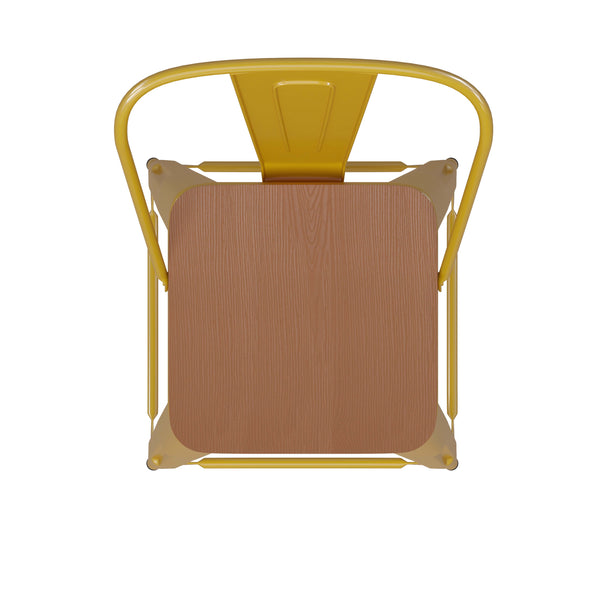 Yellow/Teak |#| All-Weather Commercial Counter Stool with Removable Back/Poly Seat-Yellow/Teak