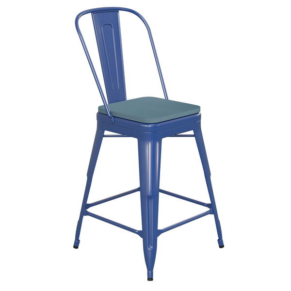 Blue/Teal-Blue |#| All-Weather Commercial Counter Stool with Removable Back/Poly Seat-Blue/Teal