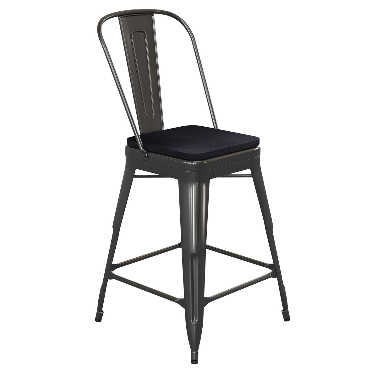 Black/Black |#| All-Weather Commercial Counter Stool with Removable Back/Poly Seat-Black/Black