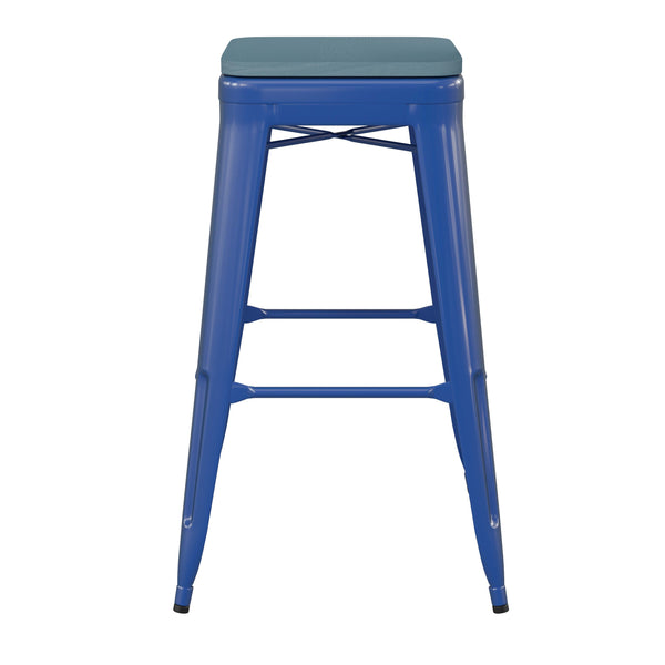 Blue/Teal-Blue |#| Indoor/Outdoor Backless Bar Stool with Poly Seat - Blue/Teal-Blue