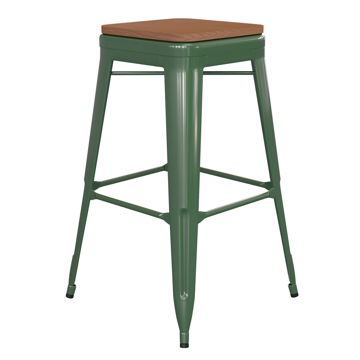 Green/Teak |#| Indoor/Outdoor Backless Bar Stool with Poly Seat - Green/Teak
