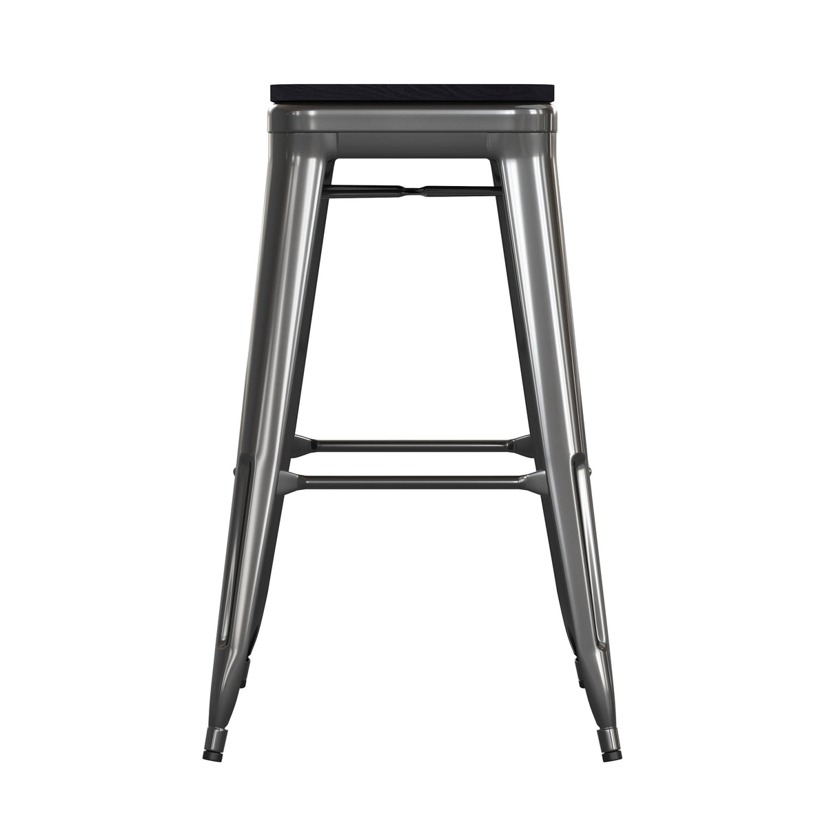 Black/Black |#| Indoor/Outdoor Backless Bar Stool with Poly Seat - Black/Black
