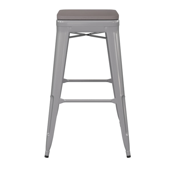 Silver/Gray |#| Indoor/Outdoor Backless Bar Stool with Poly Seat - Silver/Gray