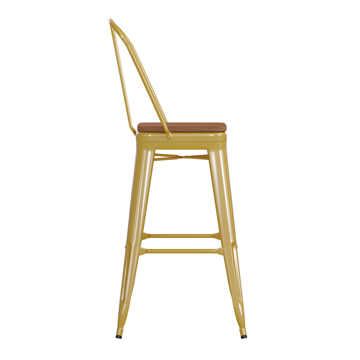 Yellow/Teak |#| All-Weather Commercial Bar Stool with Removable Back/Poly Seat-Yellow/Teak