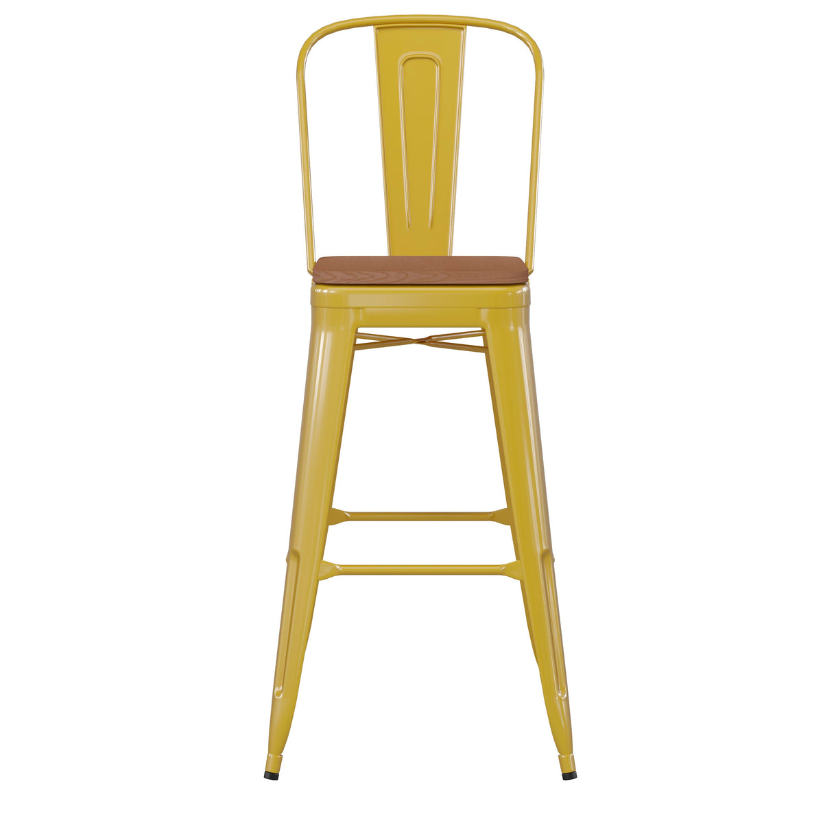 Yellow/Teak |#| All-Weather Commercial Bar Stool with Removable Back/Poly Seat-Yellow/Teak