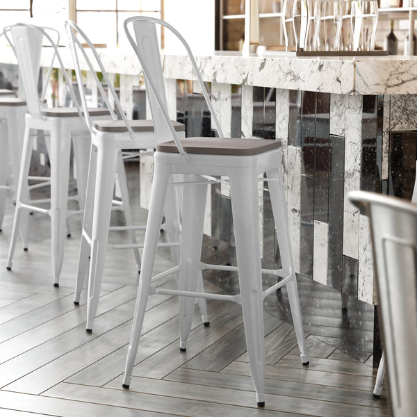 White/Gray |#| All-Weather Commercial Bar Stool with Removable Back/Poly Seat-White/Gray