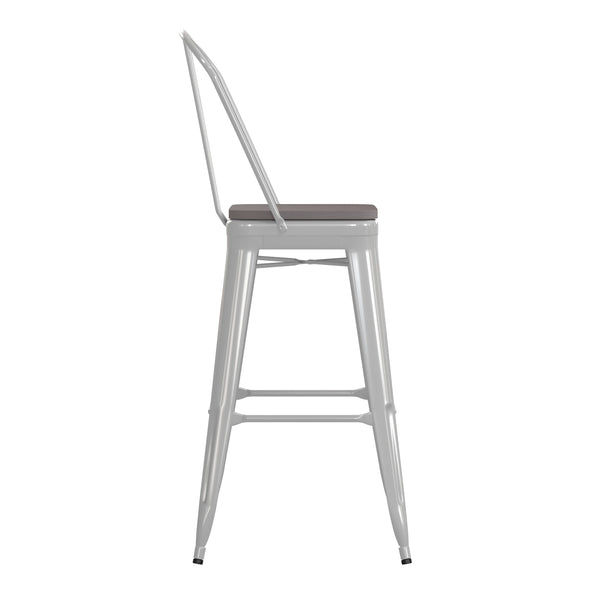 White/Gray |#| All-Weather Commercial Bar Stool with Removable Back/Poly Seat-White/Gray