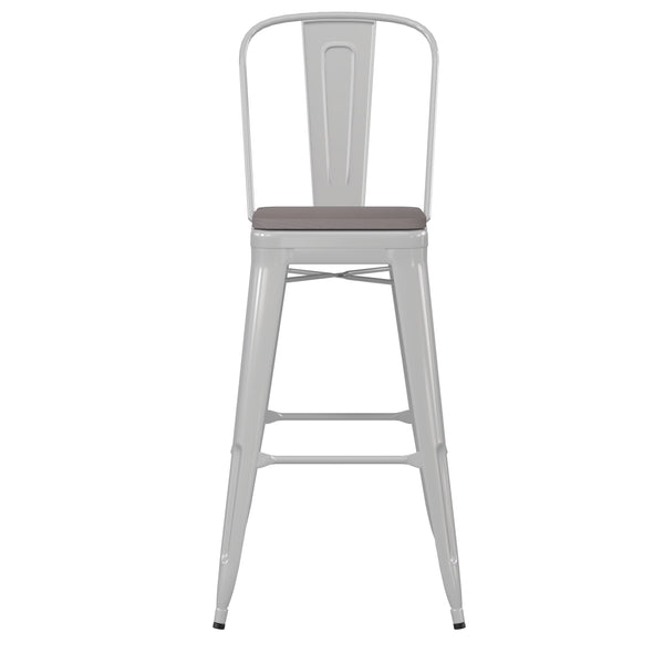 White/Gray |#| All-Weather Commercial Bar Stool with Removable Back/Poly Seat-White/Gray