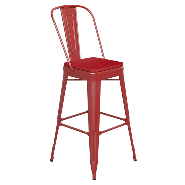 Red/Red |#| All-Weather Commercial Bar Stool with Removable Back/Poly Seat-Red/Red