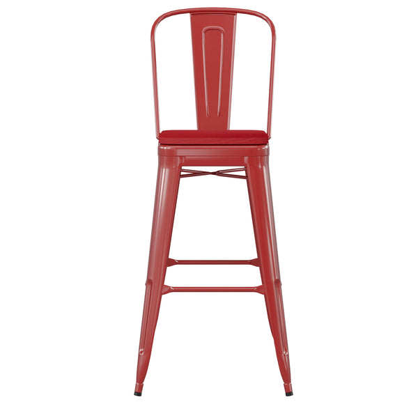 Red/Red |#| All-Weather Commercial Bar Stool with Removable Back/Poly Seat-Red/Red