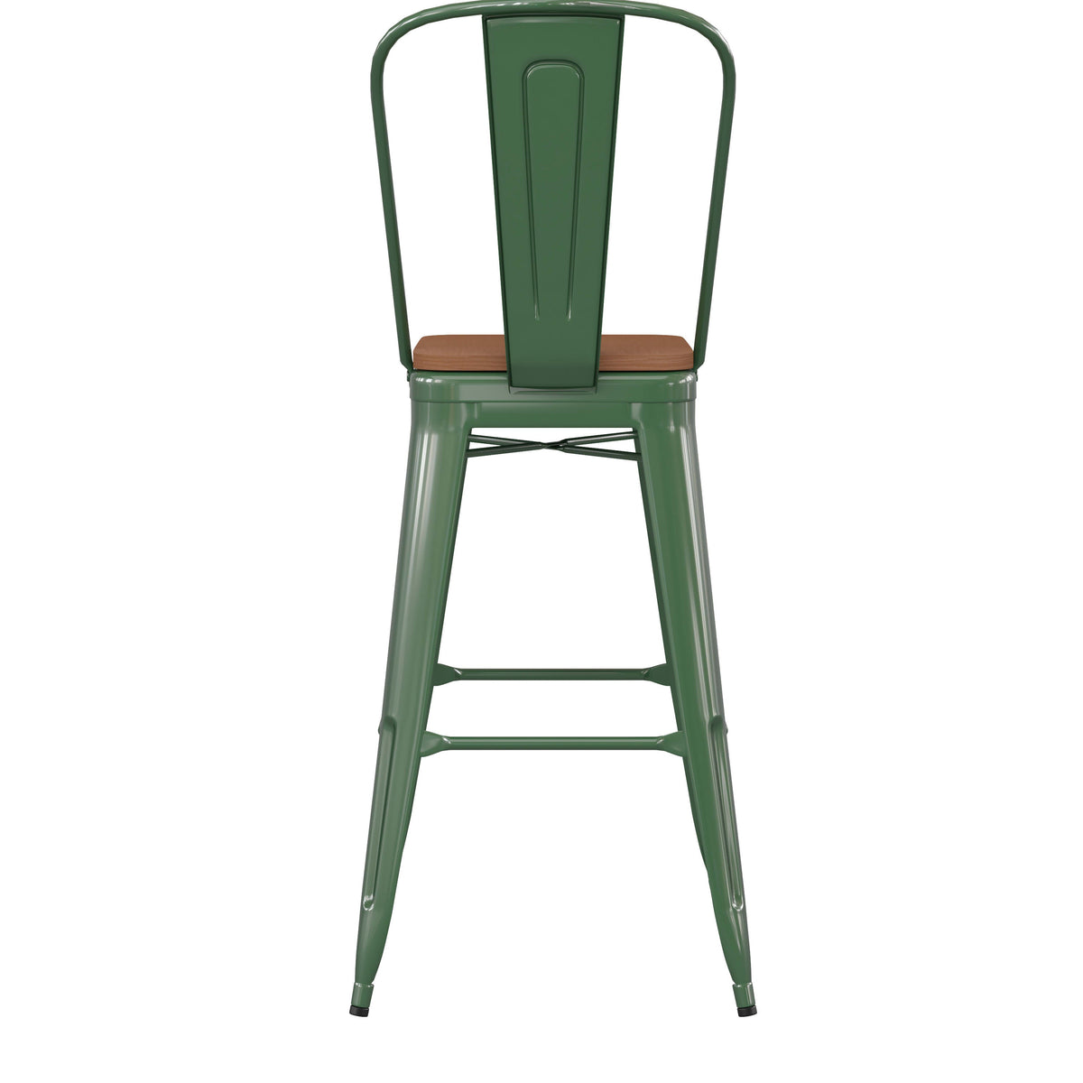 Green/Teak |#| All-Weather Commercial Bar Stool with Removable Back/Poly Seat-Green/Teak