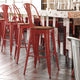 Red/Teak |#| All-Weather Commercial Bar Stool with Removable Back/Poly Seat-Red/Teak