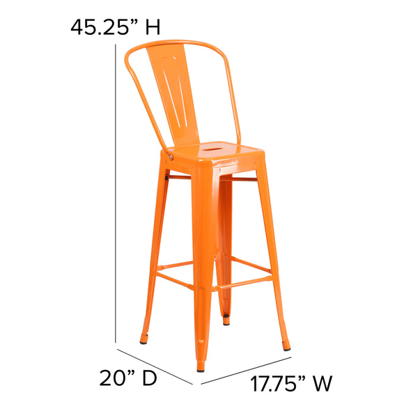 Orange/Teak |#| All-Weather Commercial Bar Stool with Removable Back/Poly Seat-Orange/Teak