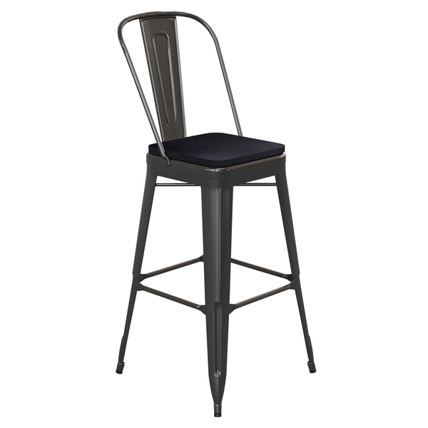 Black/Black |#| All-Weather Commercial Bar Stool with Removable Back/Poly Seat-Black/Black