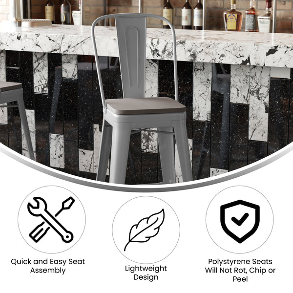 Silver/Gray |#| All-Weather Commercial Bar Stool with Removable Back/Poly Seat-Silver/Gray