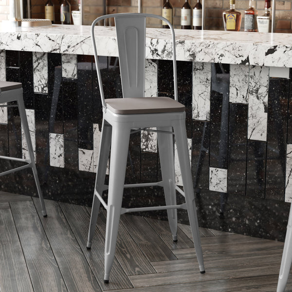 Silver/Gray |#| All-Weather Commercial Bar Stool with Removable Back/Poly Seat-Silver/Gray