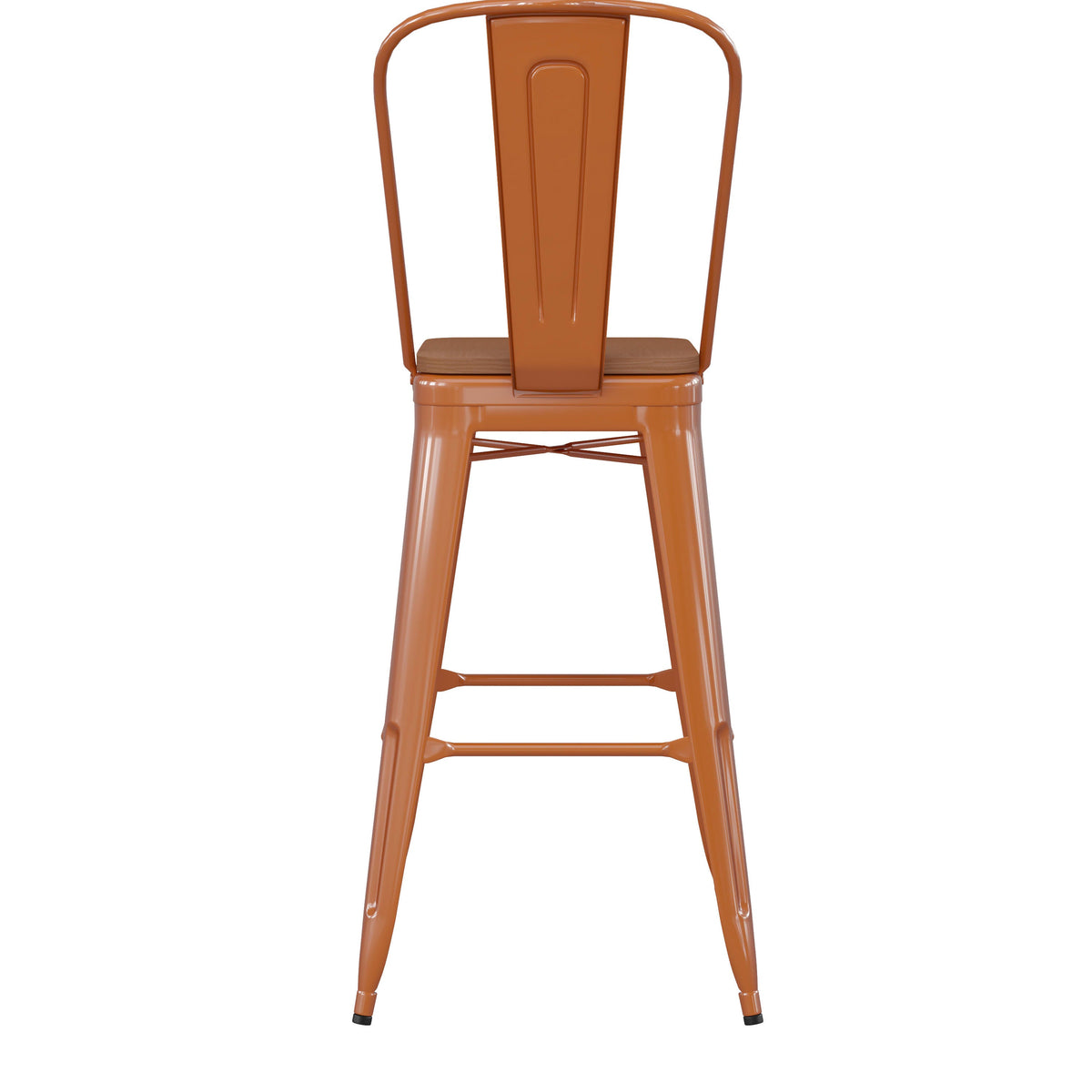 Orange/Teak |#| All-Weather Commercial Bar Stool with Removable Back/Poly Seat-Orange/Teak