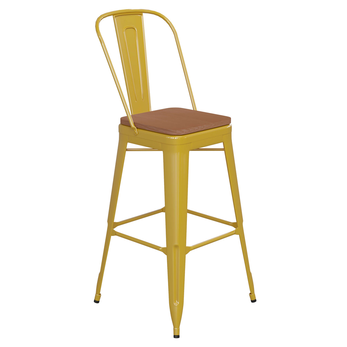 Yellow/Teak |#| All-Weather Commercial Bar Stool with Removable Back/Poly Seat-Yellow/Teak