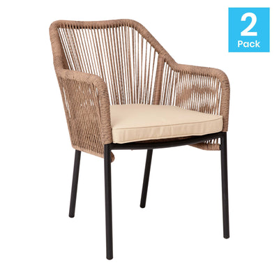 Kallie Set of 2 Aluminum Framed Stackable All-Weather Woven Club Chairs with Rounded Arms & Zippered Seat Cushions - View 2