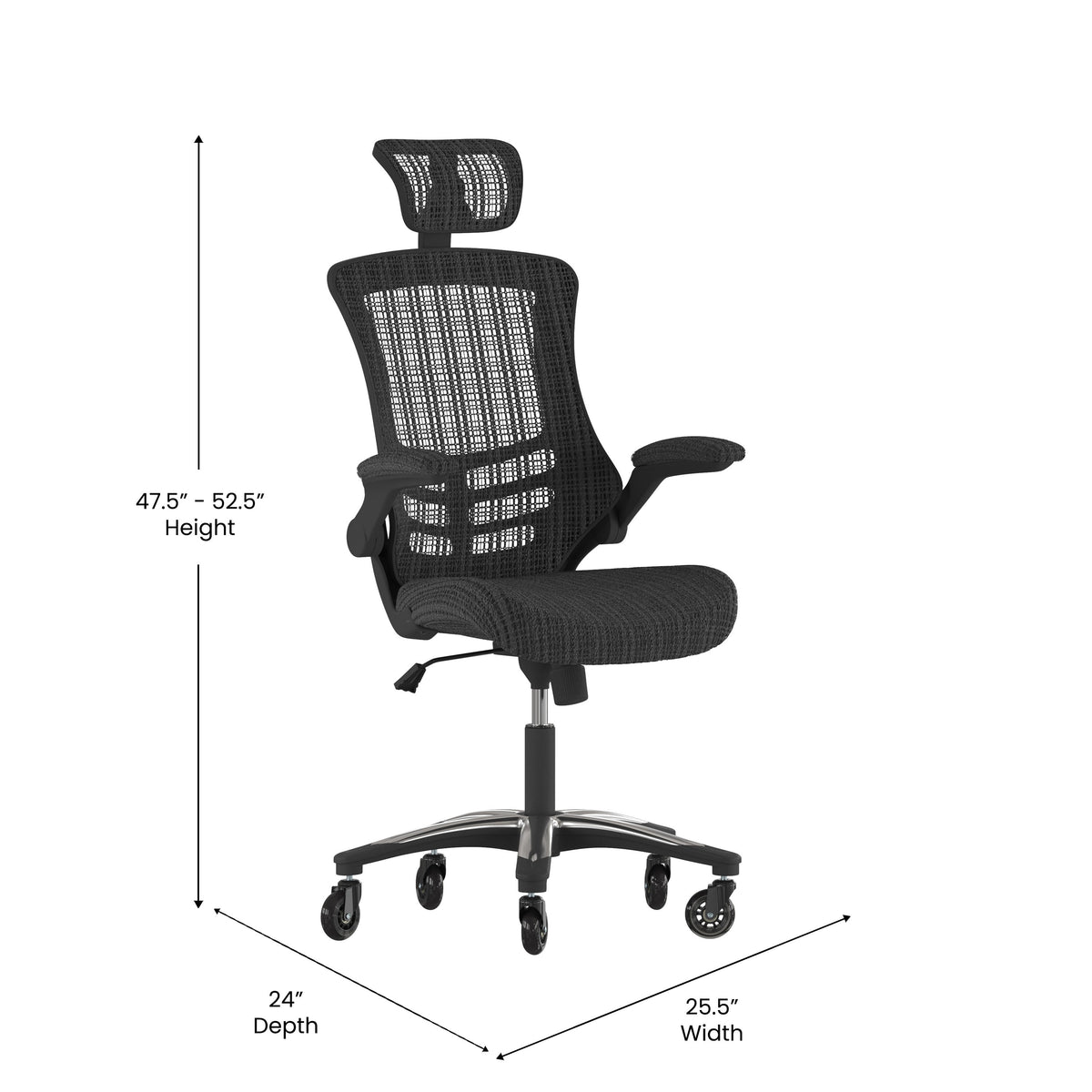 Ergonomic Swivel Task Chair with Roller Wheels & Flip Up Arms - Black Mesh