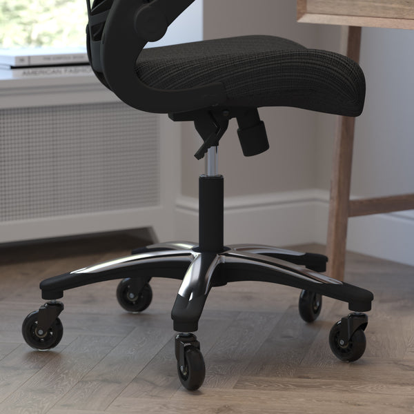 Ergonomic Swivel Task Chair with Roller Wheels & Flip Up Arms - Black Mesh