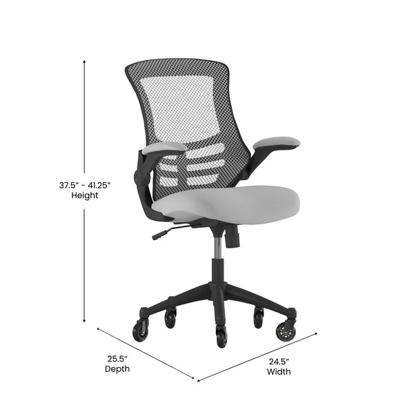 Dark Gray Mesh/Black Frame |#| Ergonomic Swivel Task Chair with Roller Wheels & Flip Up Arms - Gray Mesh