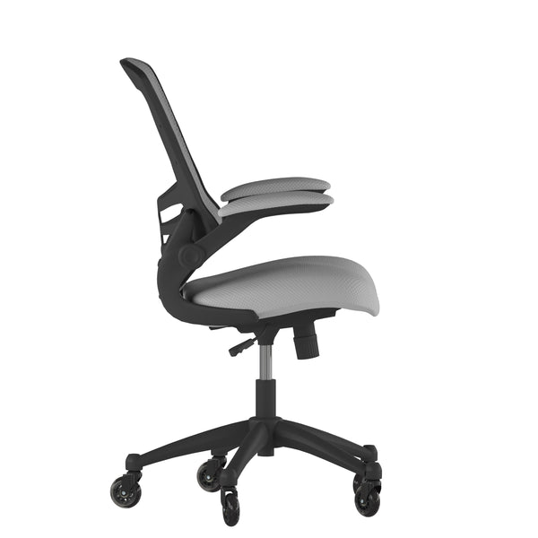 Dark Gray Mesh/Black Frame |#| Ergonomic Swivel Task Chair with Roller Wheels & Flip Up Arms - Gray Mesh